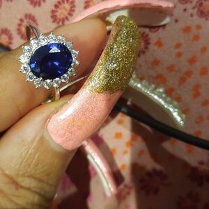 GORGEOUS GENUINE SOLID DIAMONELLE CZ LADY DI SAPPHIRE SEPTEMBER BIRTHSTONE RING
